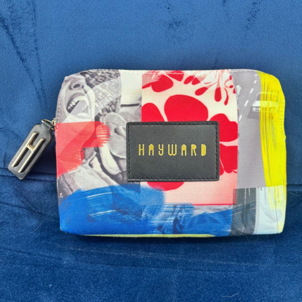Hayward Luxury Canvas Cosmetic Pouch Multi Color Collage Print Makeup Bag